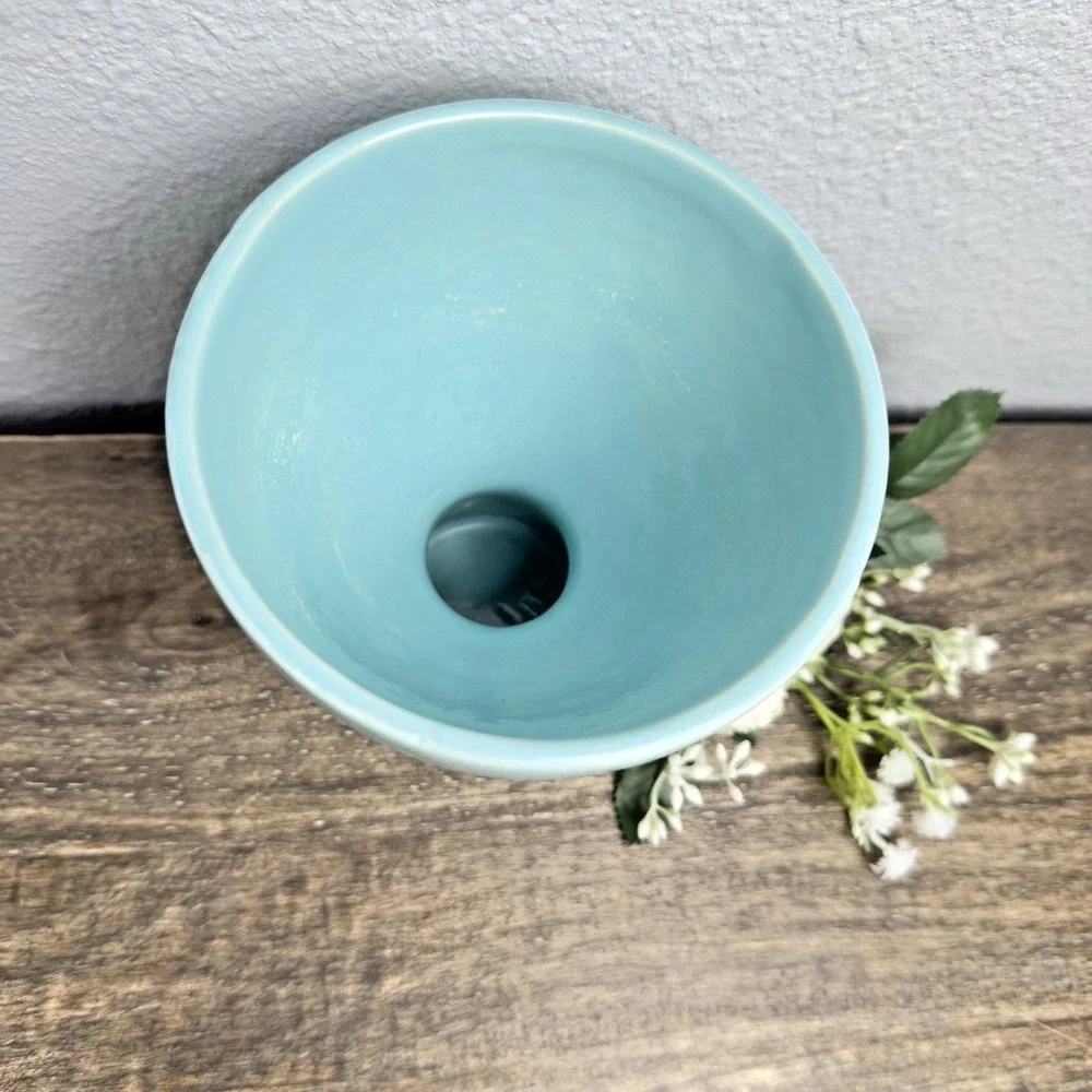 Vintage McCoy Aqua Pedestal Planter Turquoise Pottery‎ Compote MCM